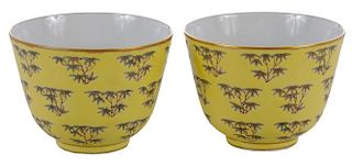 Pair Yellow Glazed Porcelain Tea Bowls