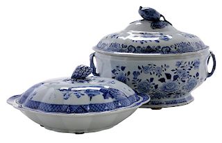 Chinese Blue/White Porcelain Tureen and Covered Vegetable Dish