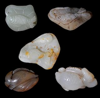 Five Carved Jade Toggles with Fish Motifs