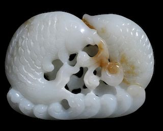 Carved White Jade Double Fish Pendant