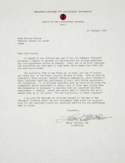 MARILYN MONROE LETTER RECEIVED WHILE IN KOREA