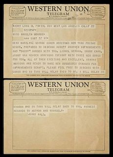 MARILYN MONROE TELEGRAMS FROM JERRY WALD