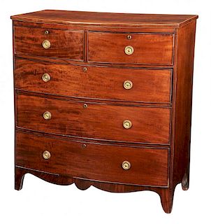 Georgian Figured Mahogany Five-Drawer Bow-Front Chest