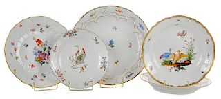 Five Meissen Fowl and Flower Dishes