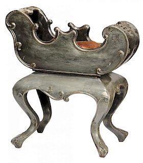 Venetian Style Carved, Paint-Decorated and Copper-Lined Sleigh-Form Planter