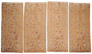 Four Fine Crewel Embroidered Panels