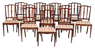 Set of 12 Portuguese Neoclassical Inlaid Rosewood and Mahogany Dining Chairs