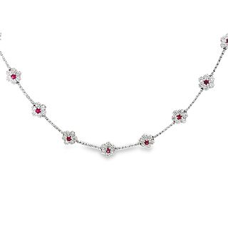 14K White Gold, Diamond and Ruby Necklace.