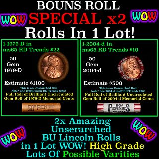 2x BU Shotgun Lincoln 1c rolls, 1979-d & 2004-d 50 pcs Each 100 Coins Total 50c