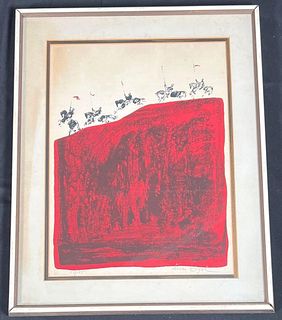 Framed Lithograph signed Nissan Engel, Israeli 1931-2016, and numbered 17 /125 