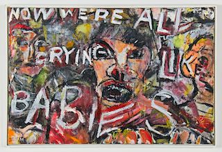 Jim Bloom (American, b. 1968), "Now We're All Crying Like Babies", Mixed Media on Canvas
