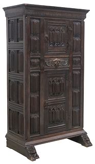 ENGLISH GOTHIC REVIVAL CARVED OAK CUPBOARD