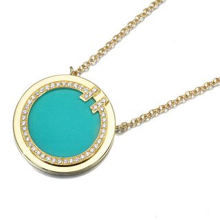 TIFFANY & CO. T TURQUOISE & DIAMOND 18K YELLOW GOLD NECKLACE