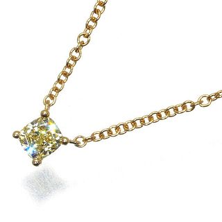 TIFFANY & CO. SOLITAIRE CUSHION-CUT DIAMOND 18K YELLOW GOLD NECKLACE