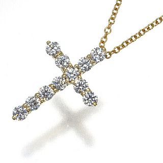 TIFFANY & CO. SMALL CROSS DIAMOND 18K YELLOW GOLD NECKLACE