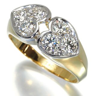 TIFFANY & CO. VINTAGE DOUBLE HEART DIAMOND 18K YELLOW & WHITE GOLD RING