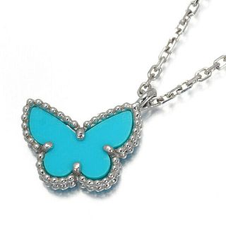 VAN CLEEF & ARPELS SWEET ALHAMBRA PAPILLION TURQUOISE 18K WHITE GOLD NECKLACE