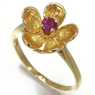 TIFFANY & CO. FLOWER RUBY 18K YELLOW GOLD RING