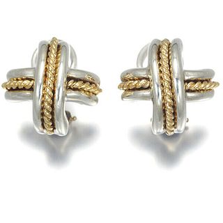 TIFFANY & CO. SIGNATURE TWIST ROPE STERLING SILVER & 18K YELLOW GOLD EARRINGS