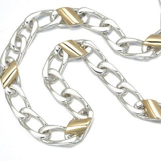TIFFANY & CO. FLAT LINK CHAIN STERLING SILVER & 18K YELLOW GOLD NECKLACE