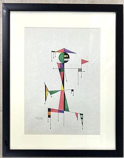 Jose Maria Mijares (1921-2004) Cuban, Framed watercolor and Ink on paper 