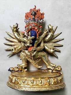 Chinese Antique Mahakhala Figure-Ming Dynasty (1368 To 1644), Chinese Ming Dynasty Gilt Copper Figure