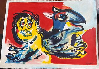 Painting on paper signed Karel Appel Abstract Art