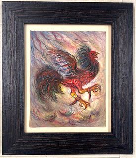 Framed Mixed Media on Paper signed Hector Molne with COA from the Foundation Titled GALLO.