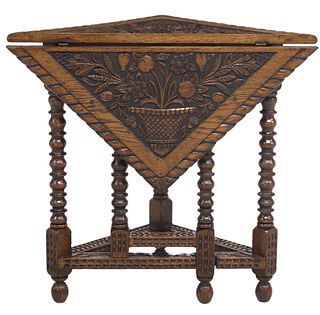 WELL CARVED  ENGLISH OAK HANDKERCHIEF TABLE