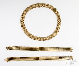 14K gold choker necklace and matching bracelets