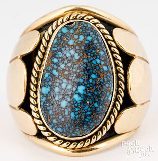 14k yellow gold ring with turquoise stone
