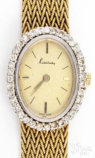 18K yellow gold wristwatch, .37 ctw diamonds, colo