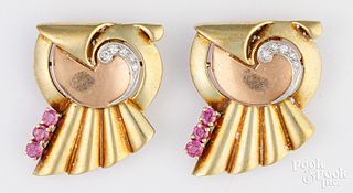 14K two-tone yellow and rose gold clips/brooch