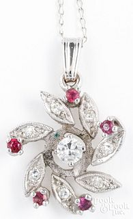 14K white gold necklace with rubies and diamonds