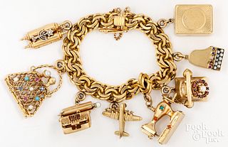 18K yellow gold bracelet, with 14K gold charms