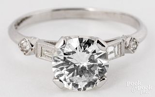 Platinum ring with 1.71 ct diamond, color K, cla