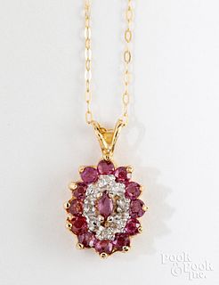 14K yellow gold necklace with diamonds, rubies