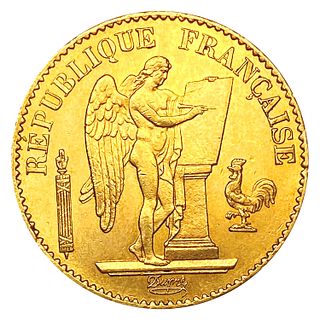1877 France .1867oz Gold 20 Francs CLOSELY UNCIRCU