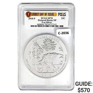 2018 US 5oz Silver Pictured Rocks Round PCGS SP70