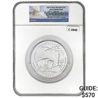 2010 US 5oz Silver Yellowstone Round NGC MS69 Earl