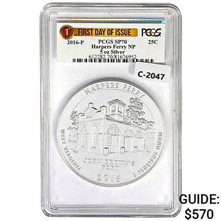 2016 US 5oz Silver Harpers Ferry Round PCGS SP70