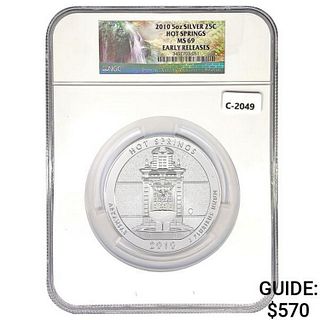 2010 US 5oz Silver Hot Springs Round NGC MS69 Earl