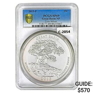 2013 US 5oz Silver Great Basin Round PCGS SP69