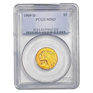 1909-D $5 Gold Half Eagle PCGS MS63