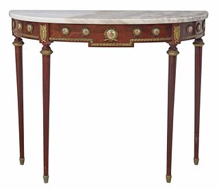 H & L EPSTEIN (ATTRIB) LOUIS XVI STYLE MARBLE-TOP CONSOLE TABLE