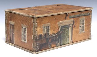 ENGLISH PAINT-DECORATED HOUSE FACADE STORAGE BOX