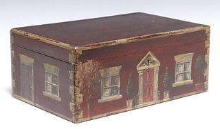 ENGLISH PAINT-DECORATED HOUSE FACADE WORK BOX
