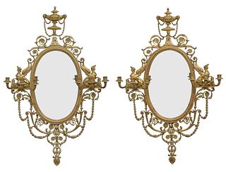 Pair of Neoclassical Style Gilt Bronze Mirrors 