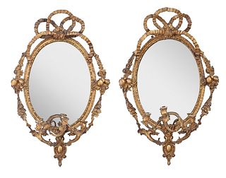 Pair of Continental Rococo Style Giltwood Girandole Mirrors