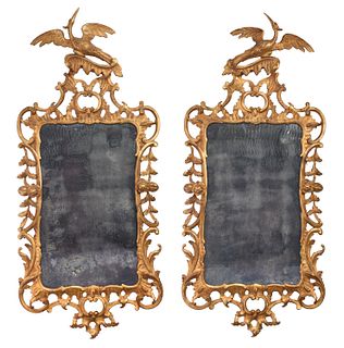 Pair of Chinese Giltwood Chippendale Style Mirrors 
